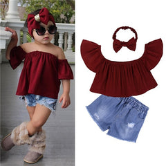 Girls T-shirt + Pants + Headband 3pcs. Suit