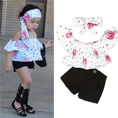 Girls T-shirt + Pants + Headband 3pcs. Suit