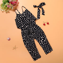 Sleeveless Polka Dot Strap Girls Jumpsuit