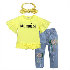 Girls T-shirt + Pants + Headband 3pcs. Suit