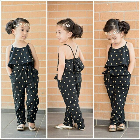 Sleeveless Polka Dot Strap Girls Jumpsuit