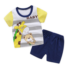 New Robot Print Short Sleeve T-shirt + Shorts 2 Piece Set Baby Boys Girls Clothing Sets