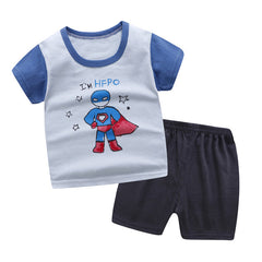 New Robot Print Short Sleeve T-shirt + Shorts 2 Piece Set Baby Boys Girls Clothing Sets