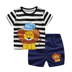 New Robot Print Short Sleeve T-shirt + Shorts 2 Piece Set Baby Boys Girls Clothing Sets