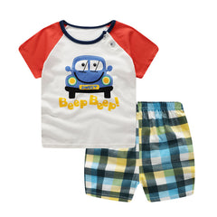 New Robot Print Short Sleeve T-shirt + Shorts 2 Piece Set Baby Boys Girls Clothing Sets