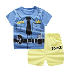 New Robot Print Short Sleeve T-shirt + Shorts 2 Piece Set Baby Boys Girls Clothing Sets