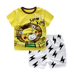 New Robot Print Short Sleeve T-shirt + Shorts 2 Piece Set Baby Boys Girls Clothing Sets