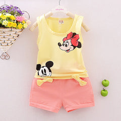 Girls' Minnie Mickey Sleeveless T-shirt Vest Tops+Short Pant