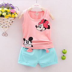 Girls' Minnie Mickey Sleeveless T-shirt Vest Tops+Short Pant