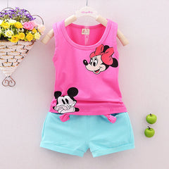 Girls' Minnie Mickey Sleeveless T-shirt Vest Tops+Short Pant