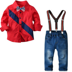 2PCS Blue Shirt+ Jean Pant Suit Outfit