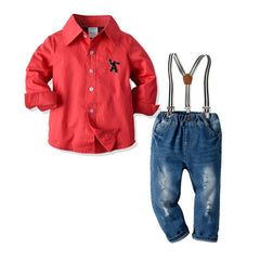 2PCS Blue Shirt+ Jean Pant Suit Outfit