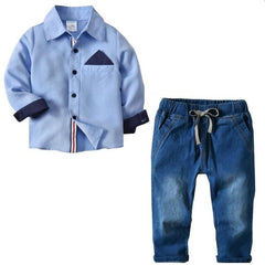 2PCS Blue Shirt+ Jean Pant Suit Outfit