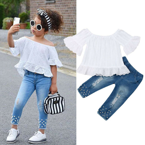 Girls Outfit Off Shoulder Flare Sleeve