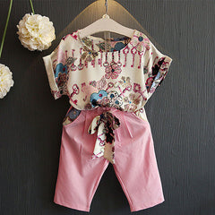 Children Off Shoulder Tops Floral Pants 2Pcs Kids Outfits Girl Clothes For 4 8 12 14 Years