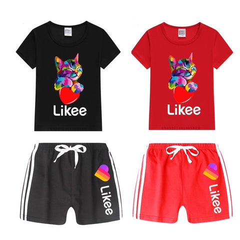 Cat T Shirt Kid's Shorts Set Children Tops+Pants Outfits Set