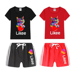 Cat T Shirt Kid's Shorts Set Children Tops+Pants Outfits Set