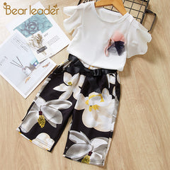 Fashion Kids Flowers Clothes Vest and Pants 2Pcs Outfits Girl Casual Clothes