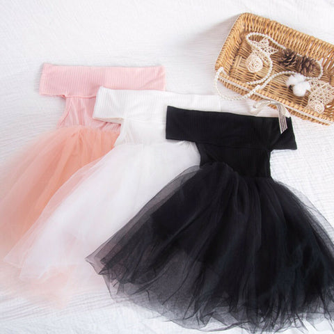 Off-Shoulder Tutu Dress Sleeveless