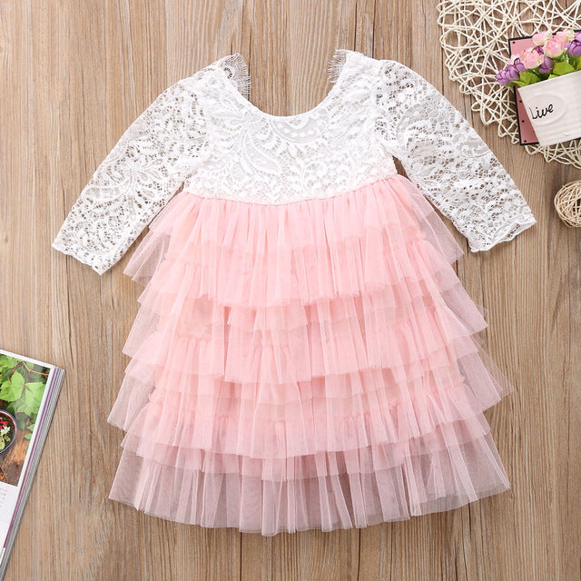 Girls Crochet Layered Lace Dress