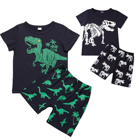 Boy black Dinosaur T-shirt Tops+Pants