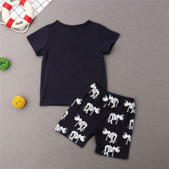 Boy black Dinosaur T-shirt Tops+Pants