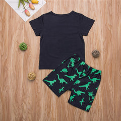 Boy black Dinosaur T-shirt Tops+Pants