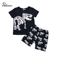 Boy black Dinosaur T-shirt Tops+Pants